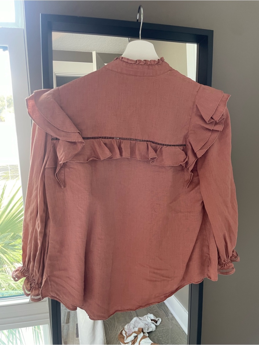 Veronica Beard Ruffle-Trim Blouse in Dusty Rose